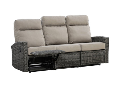 Malibu II Outdoor Wicker Reclining Sofa Conversation Set with a pair of Recliners in Sunbrella® Canvas Taupe | Outdoor Set