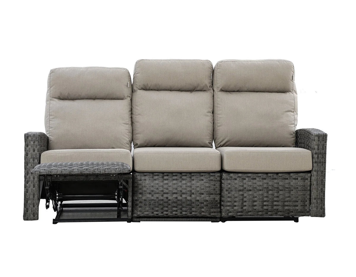 Malibu II Outdoor Wicker Reclining Sofa Conversation Set with a pair of Recliners in Sunbrella® Canvas Taupe | Outdoor Set