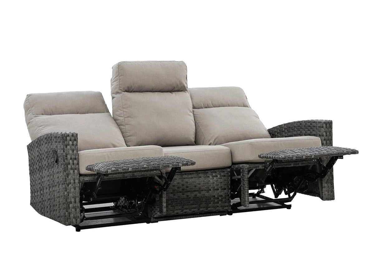 Malibu II Three-Seat Outdoor Wicker Reclining Sofa in Sunbrella® Canvas Taupe