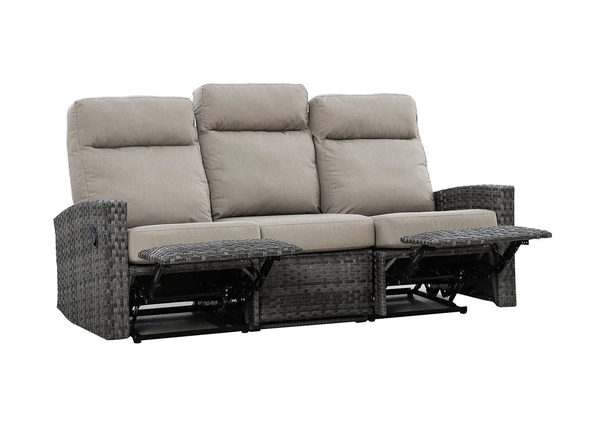 Malibu II Three-Seat Outdoor Wicker Reclining Sofa in Sunbrella® Canvas Taupe