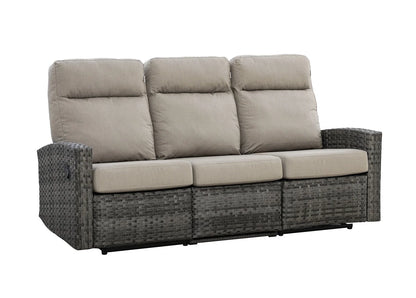 Malibu II Three-Seat Outdoor Wicker Reclining Sofa in Sunbrella® Canvas Taupe