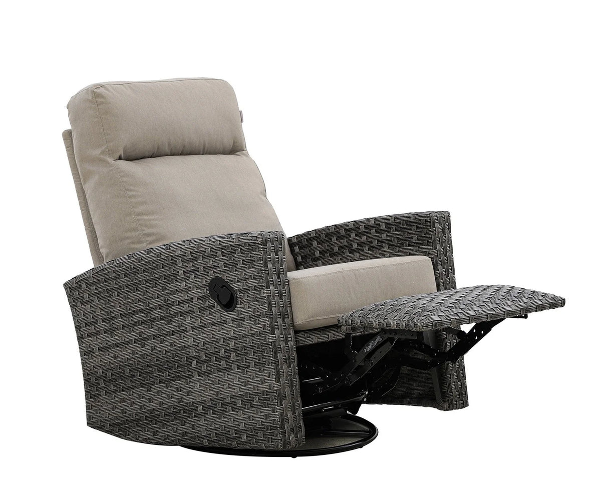 Malibu II Outdoor Wicker Reclining Sofa Conversation Set with a pair of Recliners in Sunbrella® Canvas Taupe | Outdoor Set