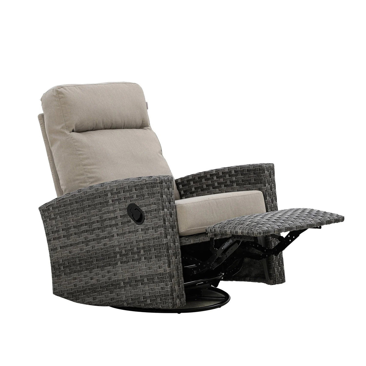 Malibu II Wicker Outdoor 2PC Swivel Glider Recliner in Sunbrella® Canvas Taupe and Side Table | Outdoor Bistro Set