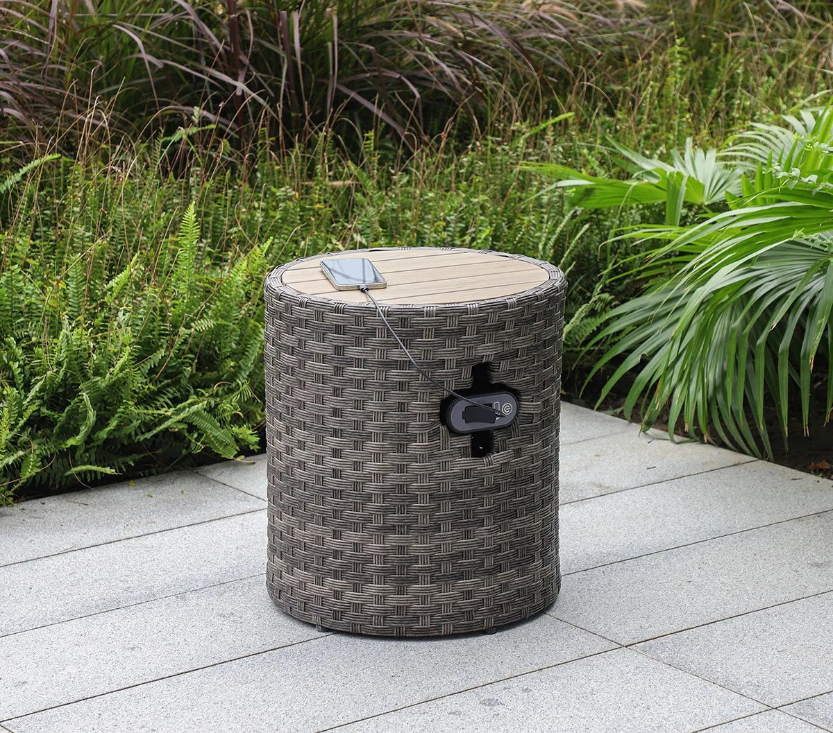 Malibu II Wosaic Wicker Side Table with Speaker & Charger