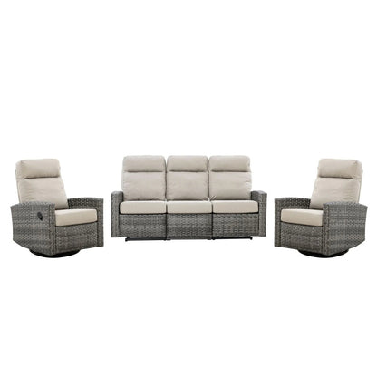 Malibu II Outdoor Wicker Reclining Sofa Conversation Set with a pair of Recliners in Sunbrella® Canvas Taupe | Outdoor Set