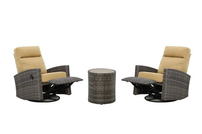 Malibu II Wicker Outdoor 2PC Swivel Glider Recliner in Sunbrella® Canvas Brass and Side Table | Outdoor Bistro Set