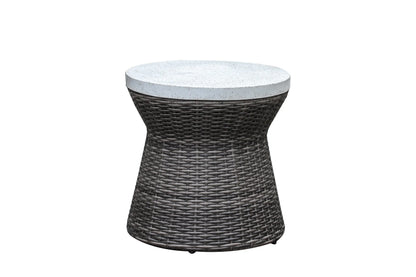 Monterey Driftwood Wicker Outdoor 2PC Swivel Glider Recliner in Oyster and Side Table | Outdoor Bistro Set
