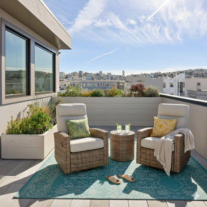 Newport Wicker Outdoor 2PC Swivel Glider Recliner and Wicker Side Table | Outdoor Bistro Set