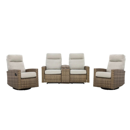 Newport Outdoor Wicker Reclining Console Loveseat Conversation Set with a pair of Recliners | Outdoor Set
