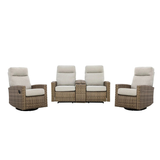Newport Outdoor Wicker Reclining Console Loveseat Conversation Set with a pair of Recliners | Outdoor Set