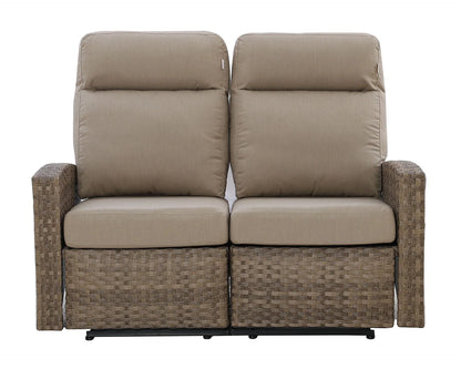 Newport Outdoor Wicker Reclining Loveseat Conversation Set with a pair of Recliners in Sunbrella® Spectrum Mushroom | Outdoor Set
