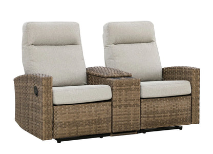 Newport Outdoor Wicker Reclining Loveseat Sofa with Console
