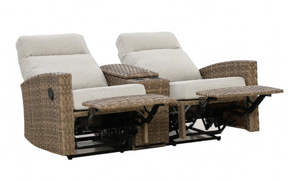 Newport Outdoor Wicker Reclining Loveseat Sofa with Console