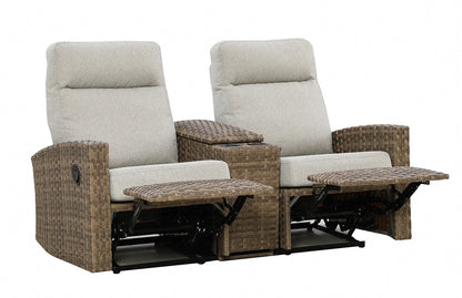 Newport Outdoor Wicker Reclining Loveseat Sofa with Console