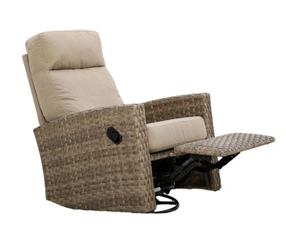 Newport Wicker Outdoor Swivel Glider Recliner in Sunbrella® Spectrum Mushroom