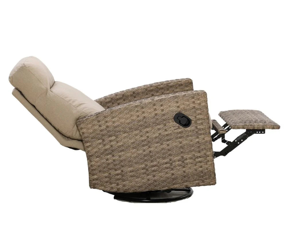 Newport Wicker Outdoor Swivel Glider Recliner in Sunbrella® Spectrum Mushroom