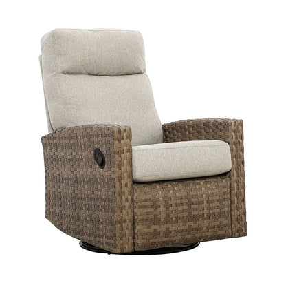 Newport Outdoor Speaker Bistro Set | 2PC Wicker Swivel Glider Recliner with Wosaic Speaker Table