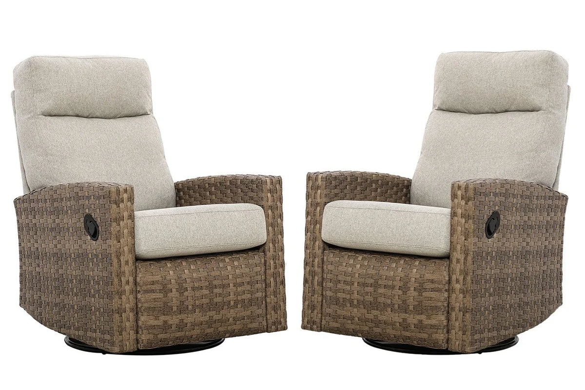 Pair of Newport Wicker Outdoor Swivel Glider Recliner  | Patio Lounge Chair x 2