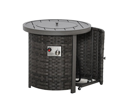 Malibu II Outdoor Firepit Bistro Set | 2PC Wicker Swivel Glider Recliner with Firepit Table