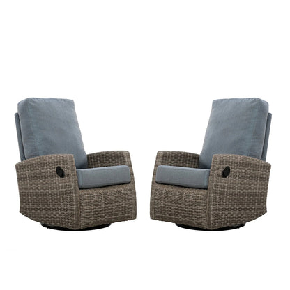 Pair of Keywest Wicker Outdoor Swivel Glider Recliner  | Patio Lounge Chair x 2