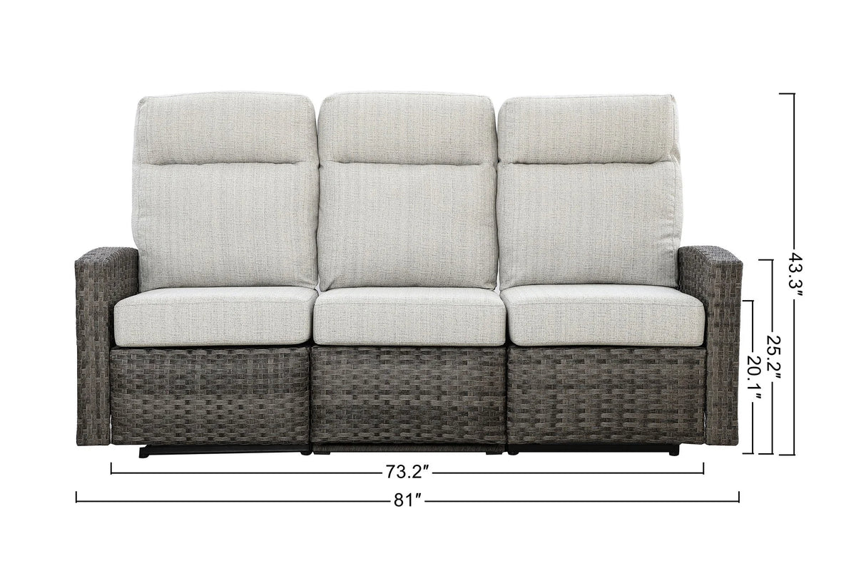 Malibu II Three-Seat Outdoor Wicker Reclining Sofa — Outdoor Nook USA - size