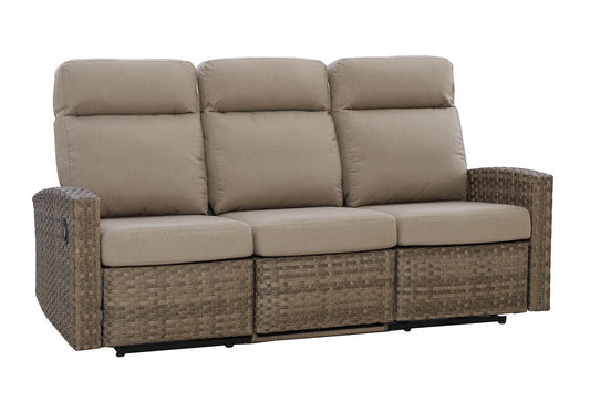 Newport Three-Seat Outdoor Wicker Reclining Sofa in Sunbrella® Spectrum Mushroom