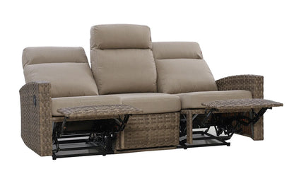 Newport Outdoor Wicker Reclining Sofa Conversation Set with a pair of Recliners in Sunbrella® Spectrum Mushroom | Outdoor Set