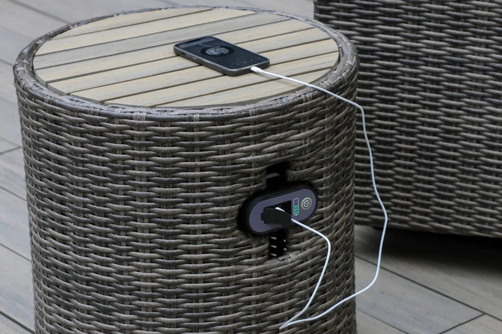 Keywest Wosaic Wicker Side Table with Speaker & Charger