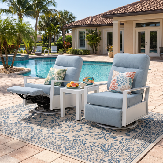 Kiesta Aluminum Outdoor 2PC Swivel Glider Recliner and Side Table | Outdoor Bistro Set