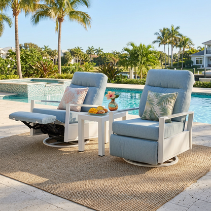 Kiesta Aluminum Outdoor 2PC Swivel Glider Recliner and Side Table | Outdoor Bistro Set