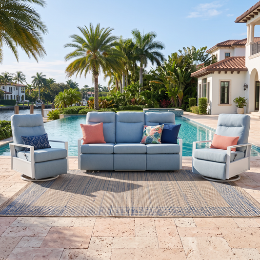 Kiesta 5-Seat Patio Aluminum Reclining Sofa Conversation Set with Pair of Recliners | Outdoor Set