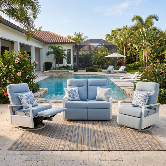 Kiesta 4-Seat Patio Aluminum Reclining Loveseat Conversation Set with Pair of Recliners | Outdoor Set