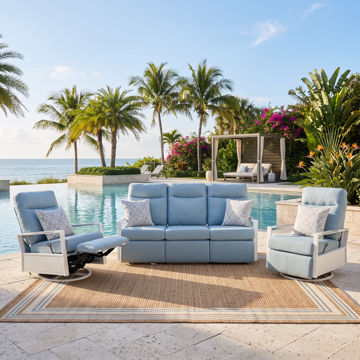 Kiesta 5-Seat Patio Aluminum Reclining Sofa Conversation Set with Pair of Recliners | Outdoor Set