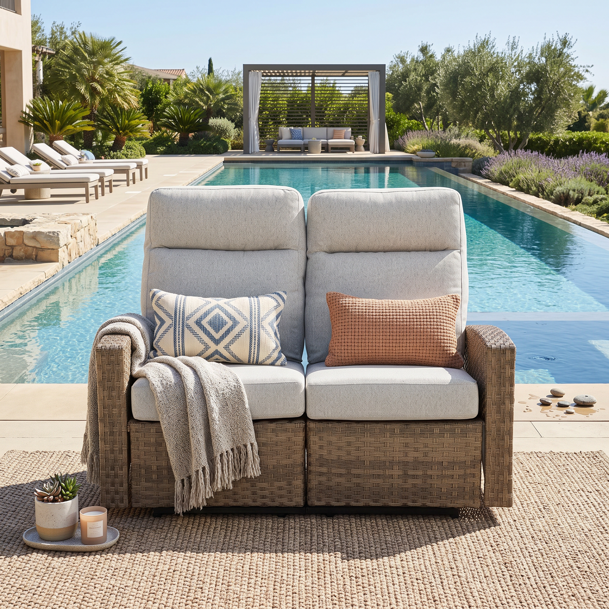 Newport Outdoor Wicker Reclining Loveseat Sofa