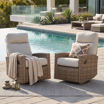 Pair of Newport Wicker Outdoor Swivel Glider Recliner  | Patio Lounge Chair x 2