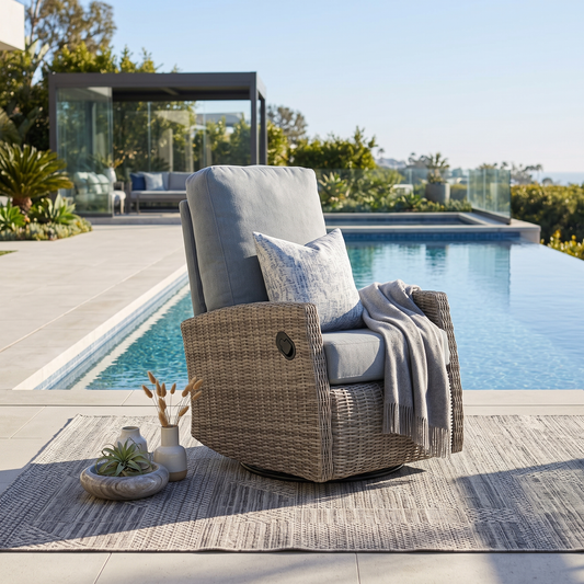 Keywest Wicker Outdoor Swivel Glider Recliner  | Patio Lounge Chair