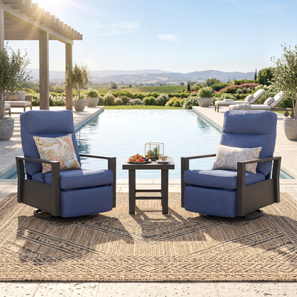 Shoreline Aluminum Outdoor 2PC Swivel Glider Recliner and Side Table | Outdoor Bistro Set