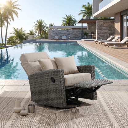 Malibu II Wicker Outdoor Swivel Glider Recliner in Sunbrella® Canvas Taupe  | Patio Lounge Chair