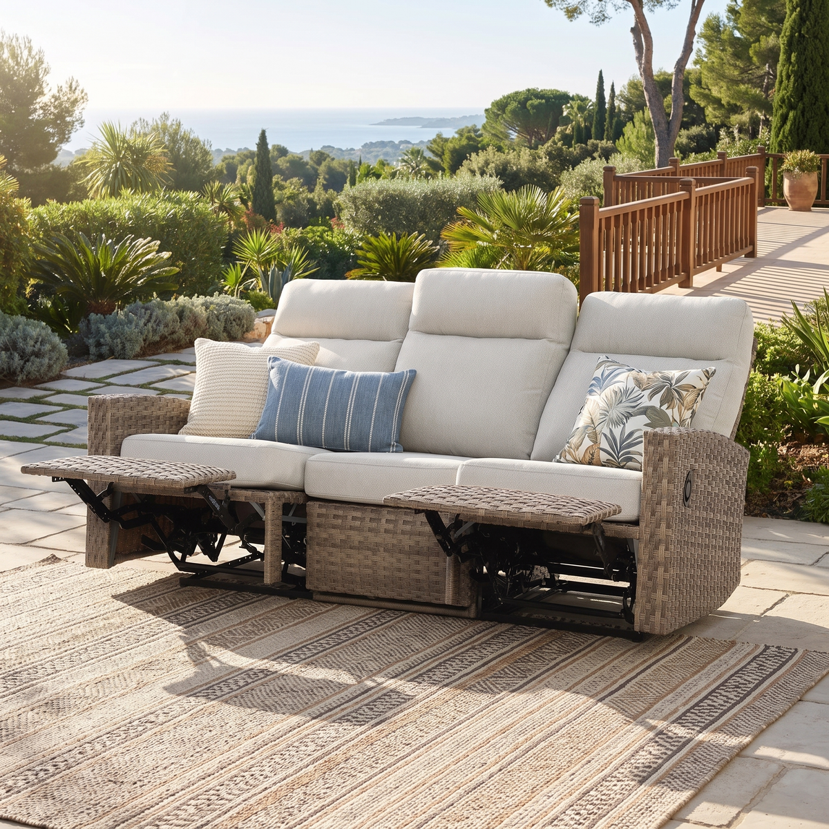 Newport Three-Seat Outdoor Wicker Reclining Sofa