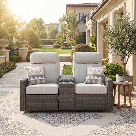 Malibu II Outdoor Wicker Reclining Loveseat Sofa with Console