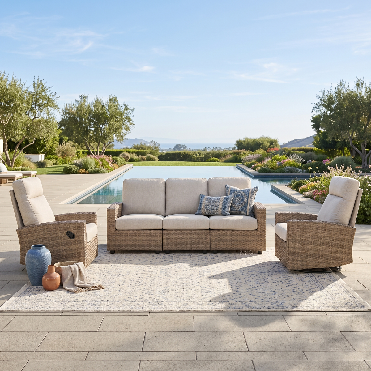 Newport 5-piece Patio Wicker Modular Sofa Set with Swivel Glider Recliners | Outdoor Set