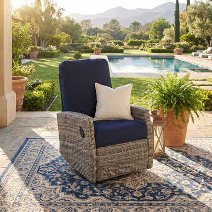 Keywest Wicker Outdoor Swivel Glider Recliner  in Sunbrella® Canvas Navy