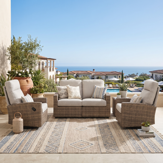 Newport 4-piece Patio Wicker Modular Sofa Set with Swivel Glider Recliners | Outdoor Set