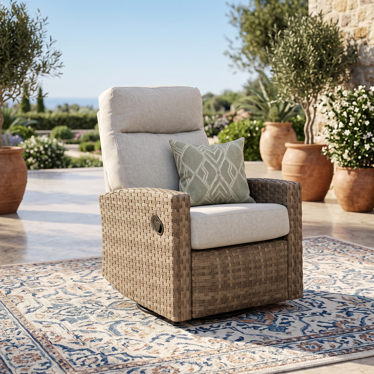 Newport Wicker Outdoor Swivel Glider Recliner  | Patio Lounge Chair