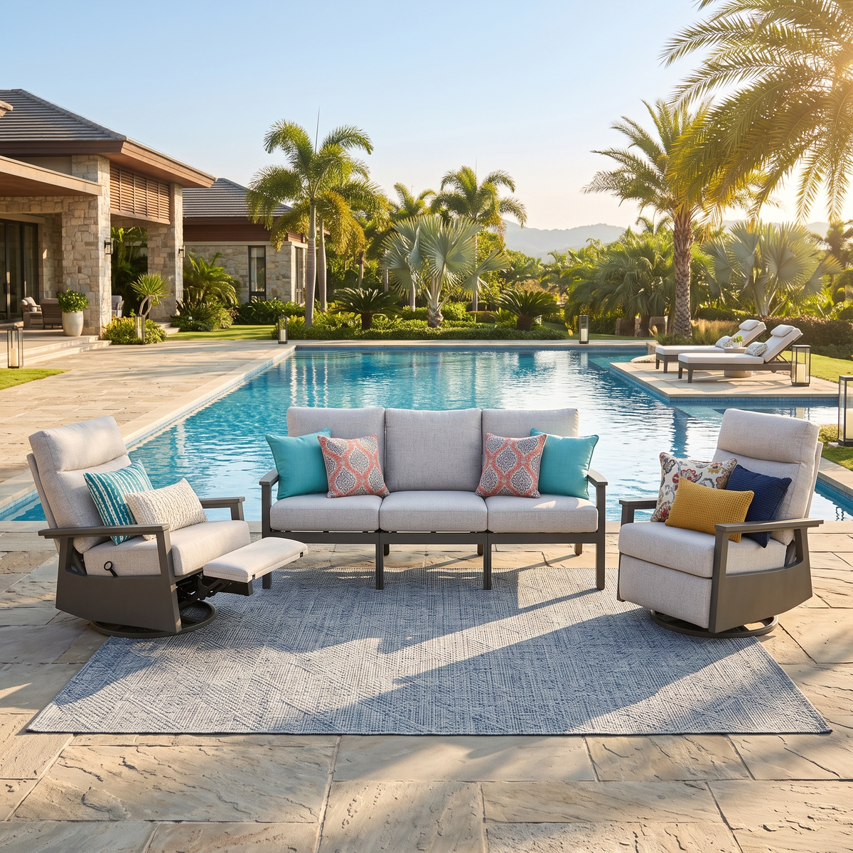 Huntington 5-piece Patio Aluminum Modular Seating Group with Cushions | Outdoor Set