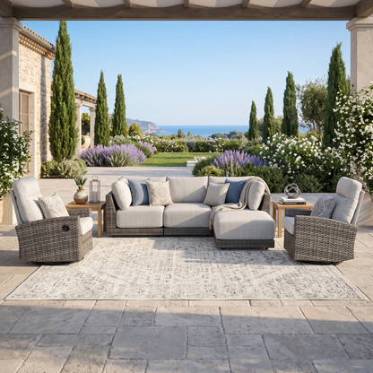 Malibu II 6-piece Patio Wicker Modular Sectional Sofa Set with Swivel Glider Recliners | Outdoor Set