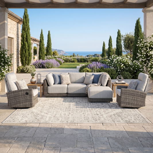 Malibu II 6-piece Patio Wicker Modular Sectional Sofa Set with Swivel Glider Recliners | Outdoor Set