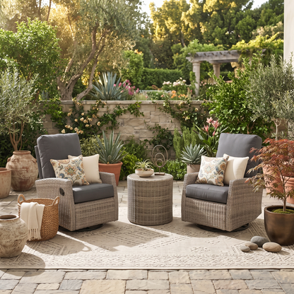Keywest Wicker Outdoor 2PC Swivel Glider Recliner and Side Table in Sunbrella® Canvas Coal | Outdoor Bistro Set