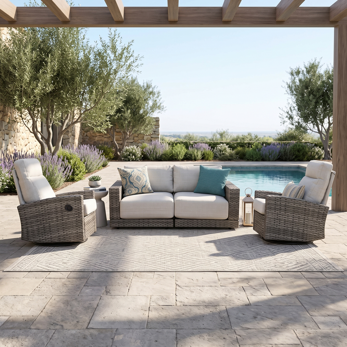 Malibu II 4-piece Patio Wicker Modular Loveseat Set with Swivel Glider Recliners | Outdoor Set