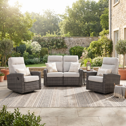 Malibu II Outdoor Wicker Reclining Loveseat Conversation Set with a pair of Recliners | Outdoor Set